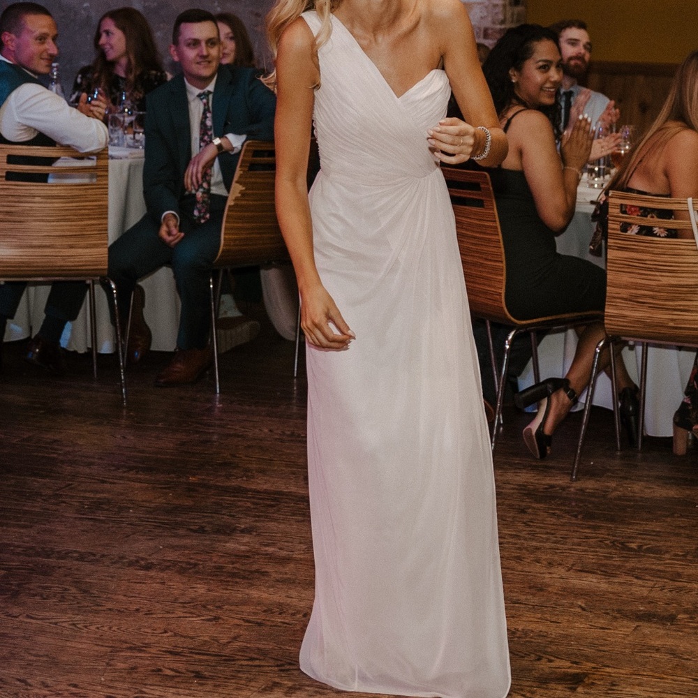 Dessy collection blush floor length gown